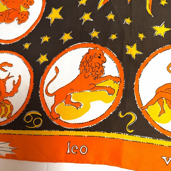 Burmel Silk Blend Scarf Vintage Zodiac Astrology Orange Brown Yellow 26x26" - Picture 7 of 10